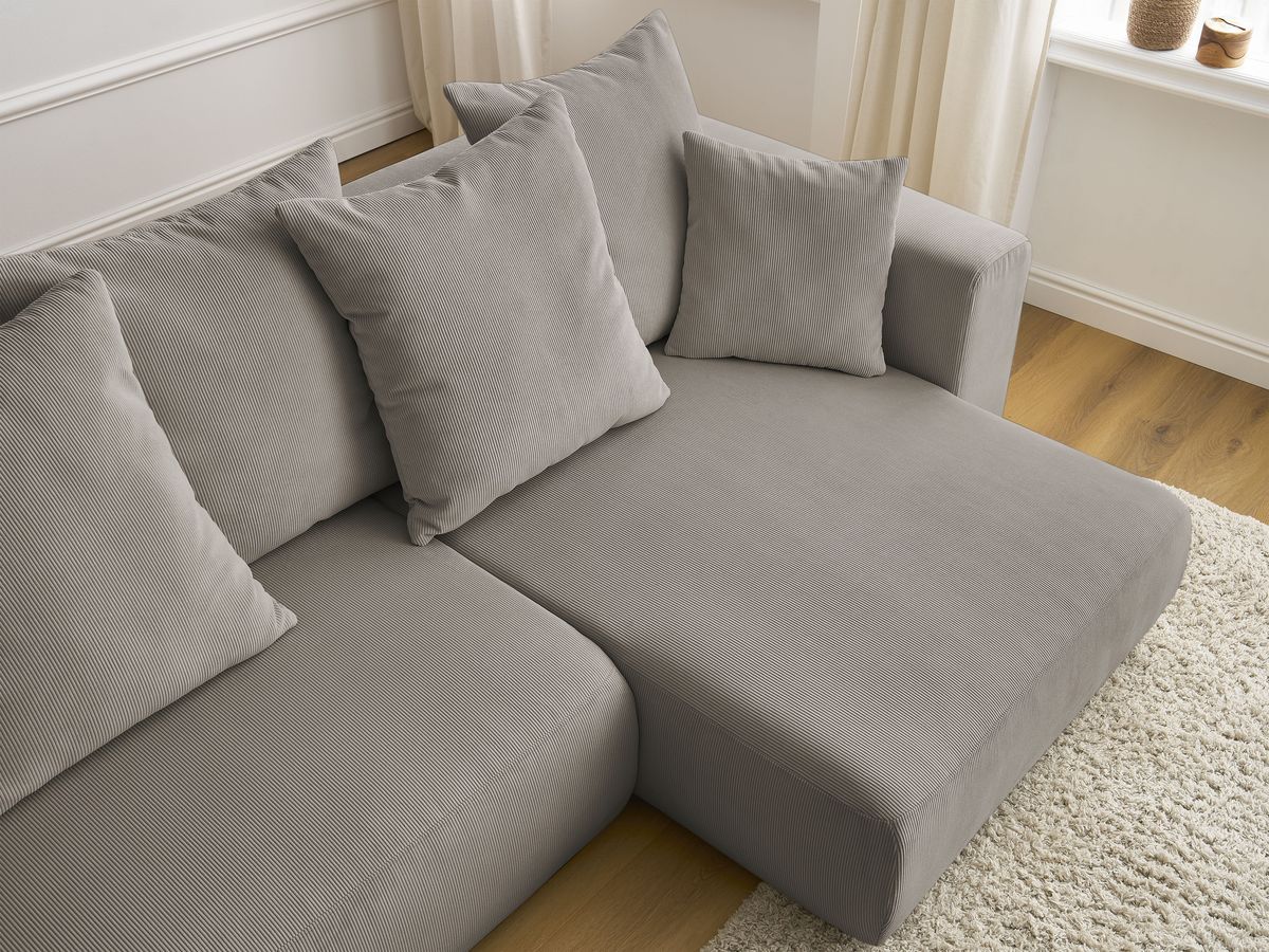 Canapé d'angle fixe EVEREST tissu chiné - Orange - Angle droit - 10 coussins