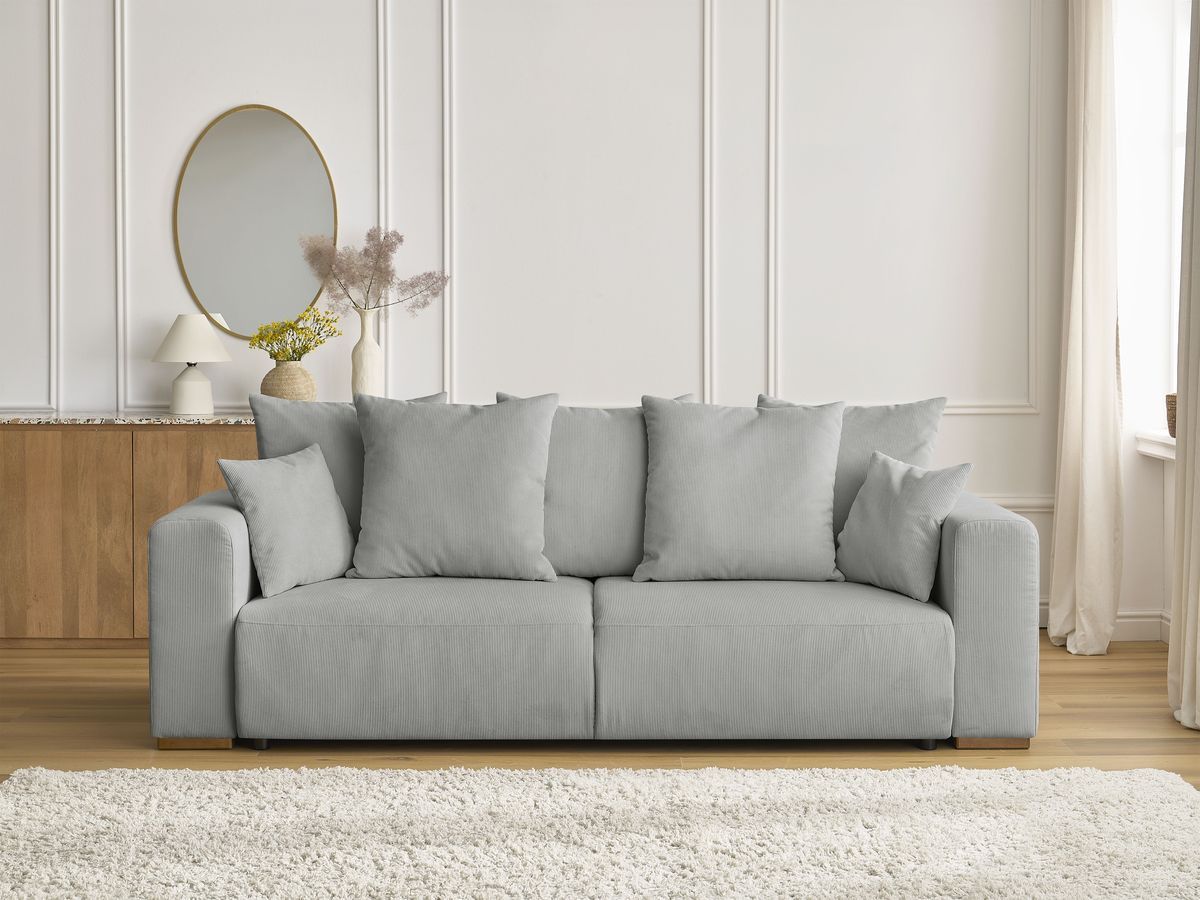Canapé droit convertible SIDONIE velours côtelé gris clair — vue 5