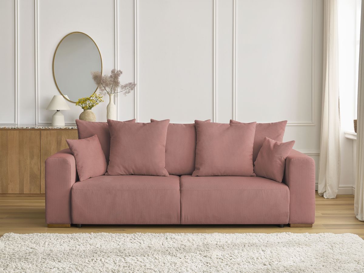 Canapé droit convertible SIDONIE velours côtelé rose — vue 5