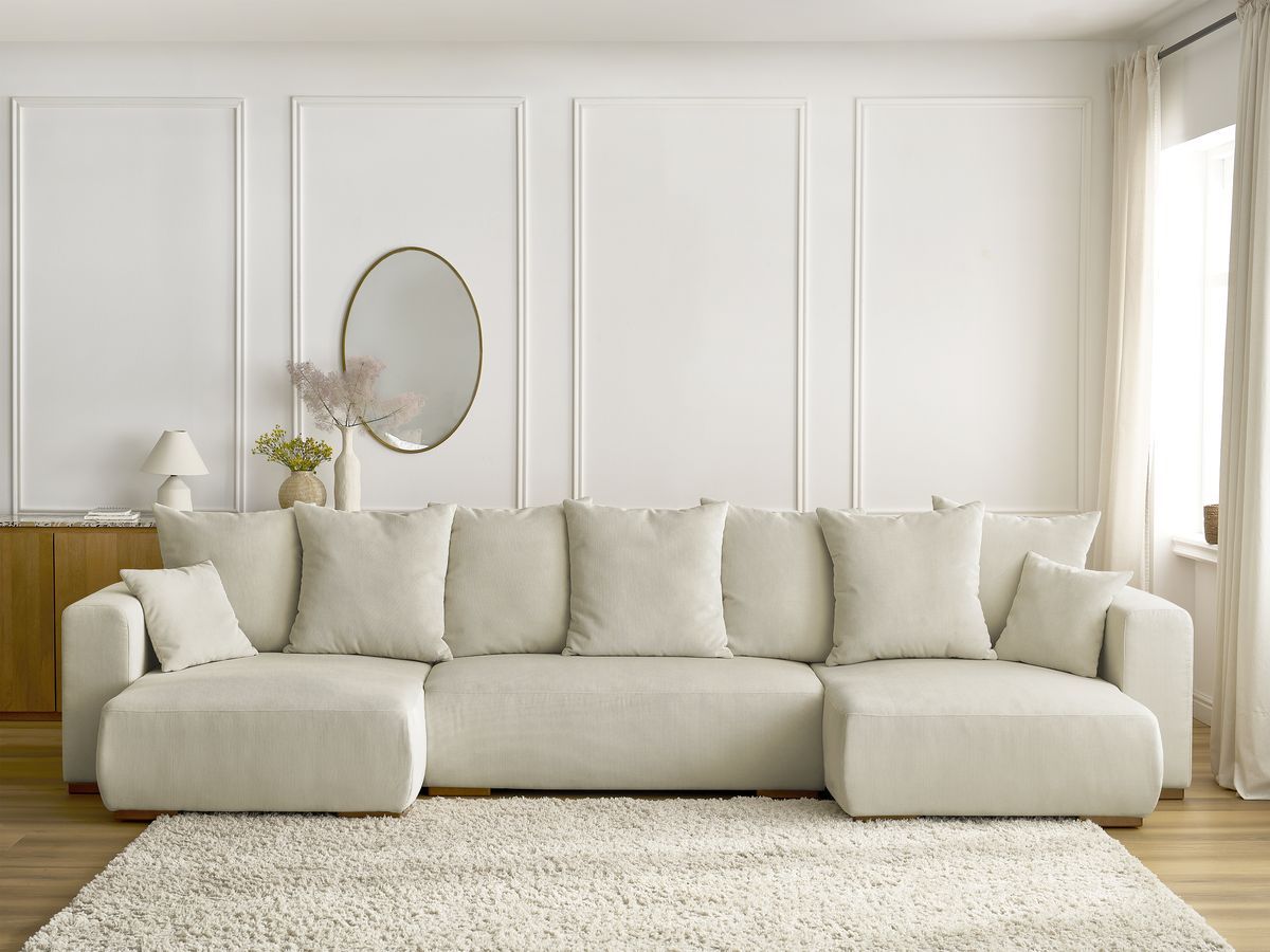 Canapé panoramique convertible coffre SIDONIE velours côtelé beige — vue 5