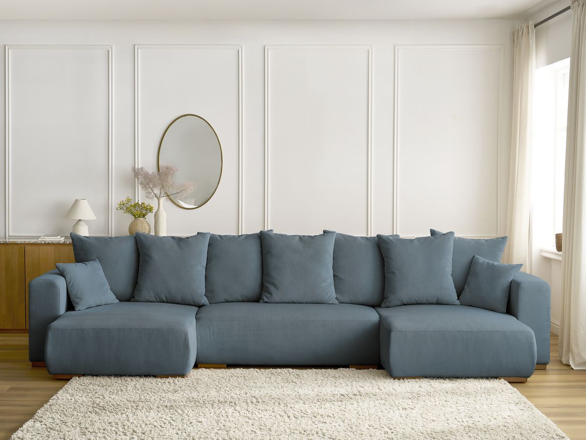 Canapé panoramique convertible coffre SIDONIE velours côtelé bleu foncé — vue 5