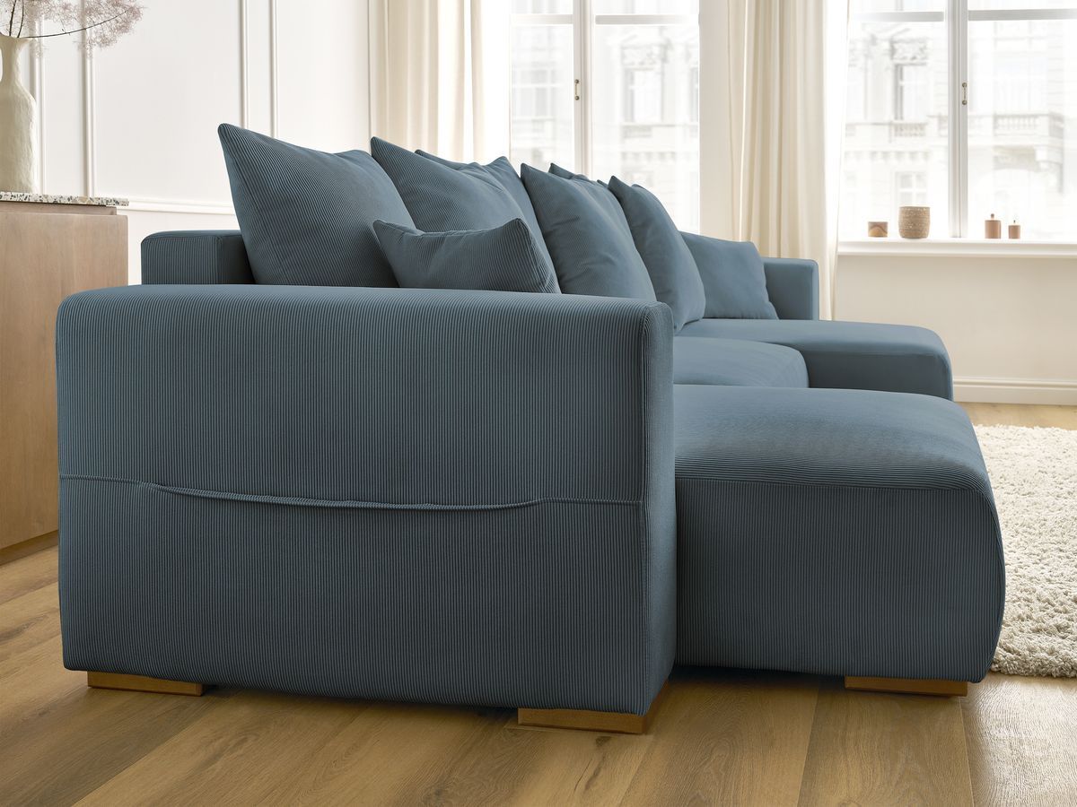Canapé d'angle fixe EVEREST tissu chiné - Orange - Angle droit - 10 coussins