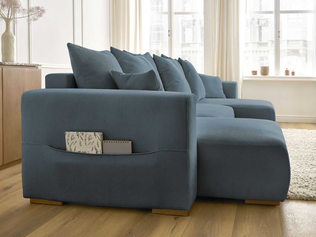 Canapé d'angle fixe EVEREST tissu chiné - Orange - Angle droit - 10 coussins