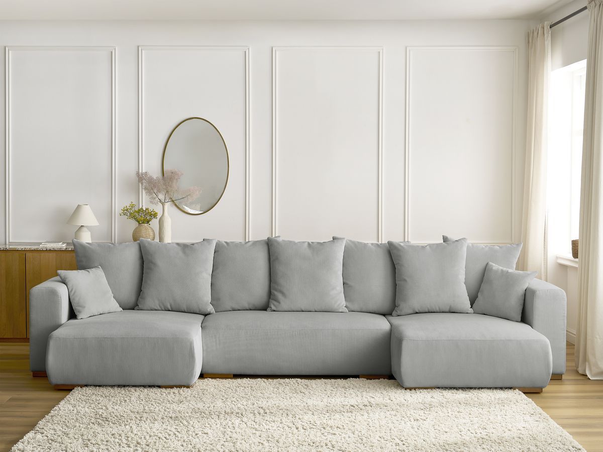 Canapé panoramique convertible coffre SIDONIE velours côtelé gris clair — vue 5