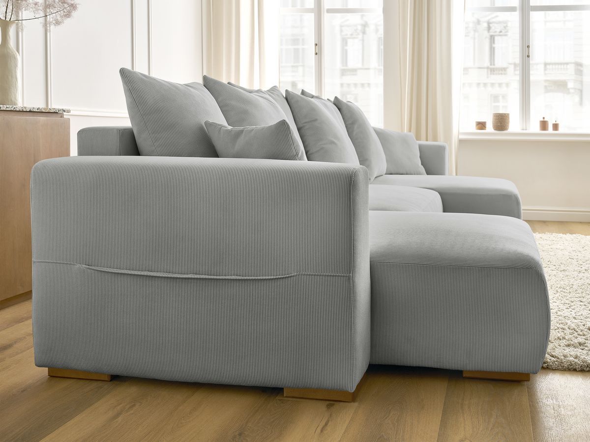 Canapé d'angle fixe EVEREST tissu chiné - Orange - Angle droit - 10 coussins
