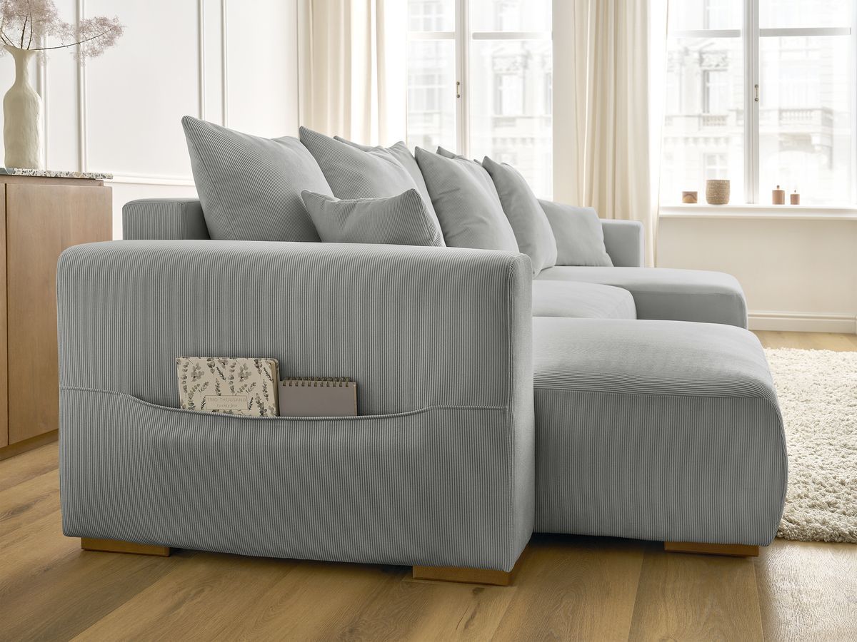 Canapé d'angle fixe EVEREST tissu chiné - Orange - Angle droit - 10 coussins