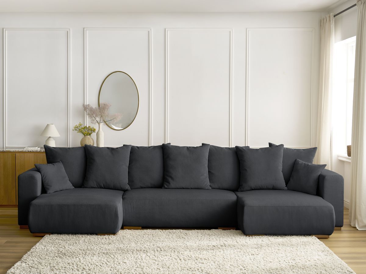 Canapé panoramique convertible coffre SIDONIE velours côtelé noir — vue 5