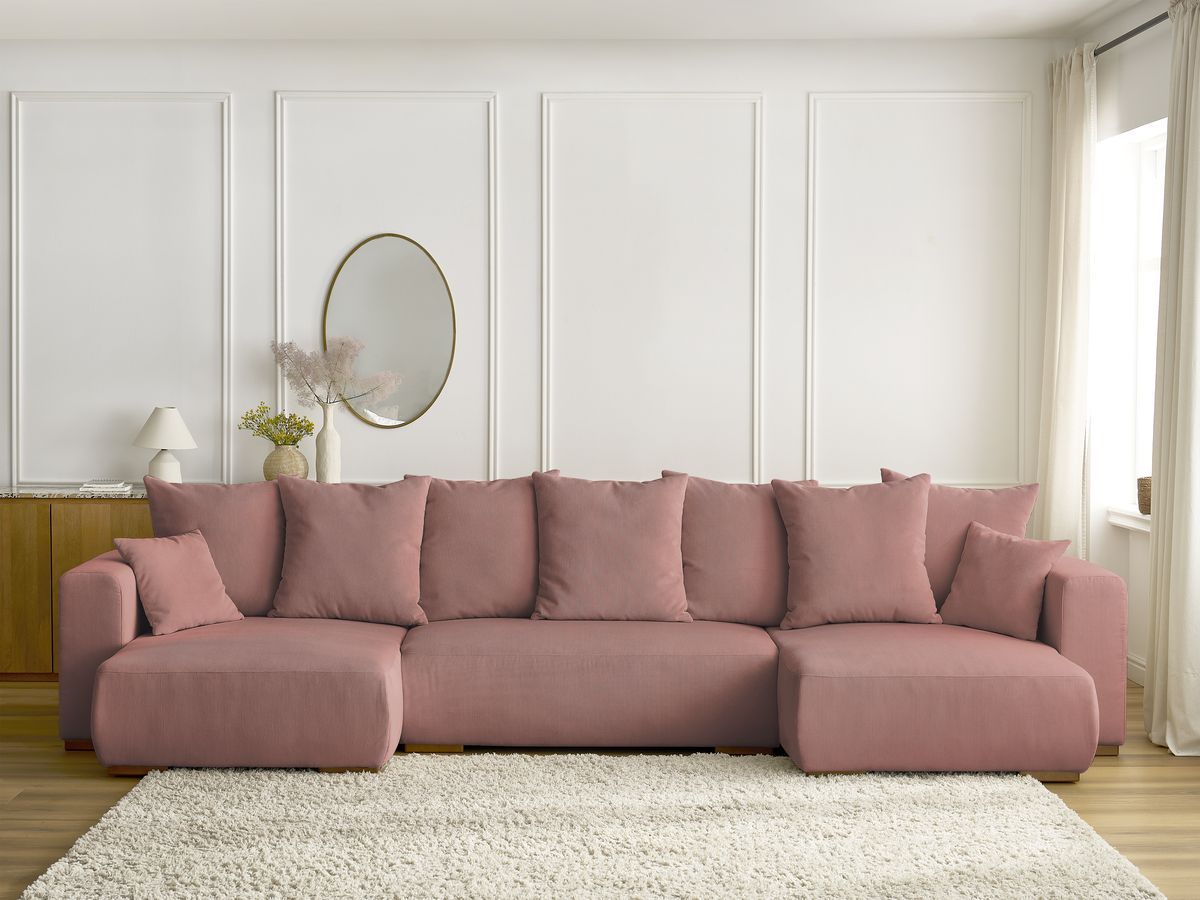 Canapé panoramique convertible coffre SIDONIE velours côtelé rose — vue 5