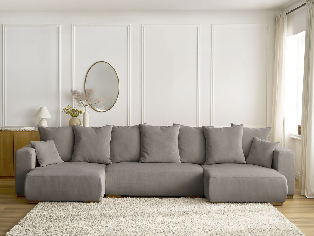 Canapé panoramique convertible coffre SIDONIE velours côtelé taupe — vue 5