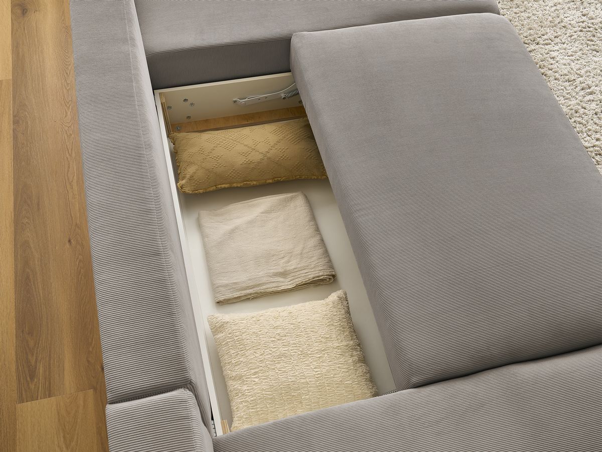Canapé d'angle fixe EVEREST tissu chiné - Orange - Angle droit - 10 coussins