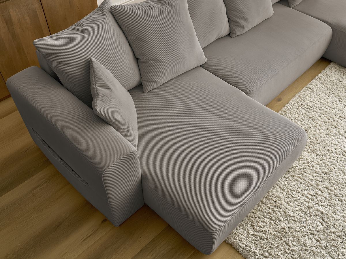 Canapé d'angle fixe EVEREST tissu chiné - Orange - Angle droit - 10 coussins