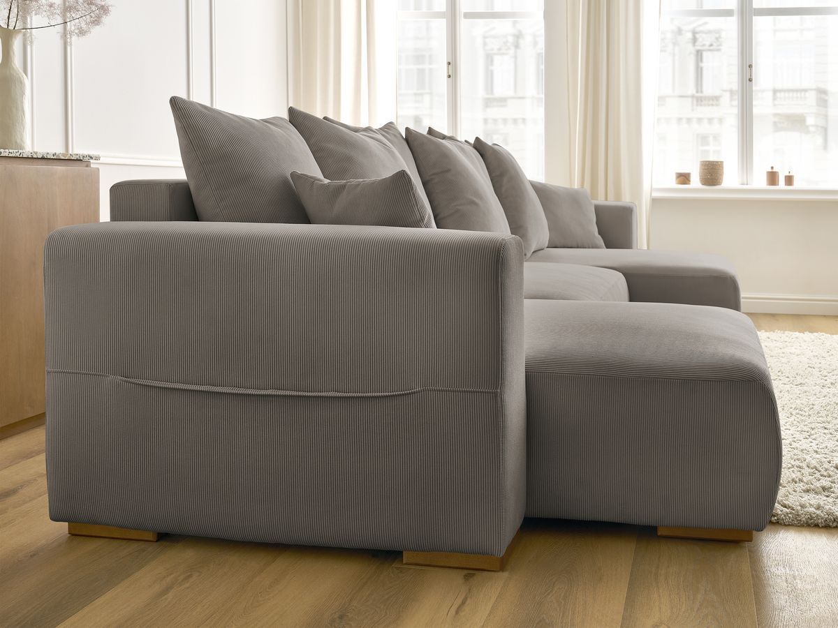 Canapé d'angle fixe EVEREST tissu chiné - Orange - Angle droit - 10 coussins