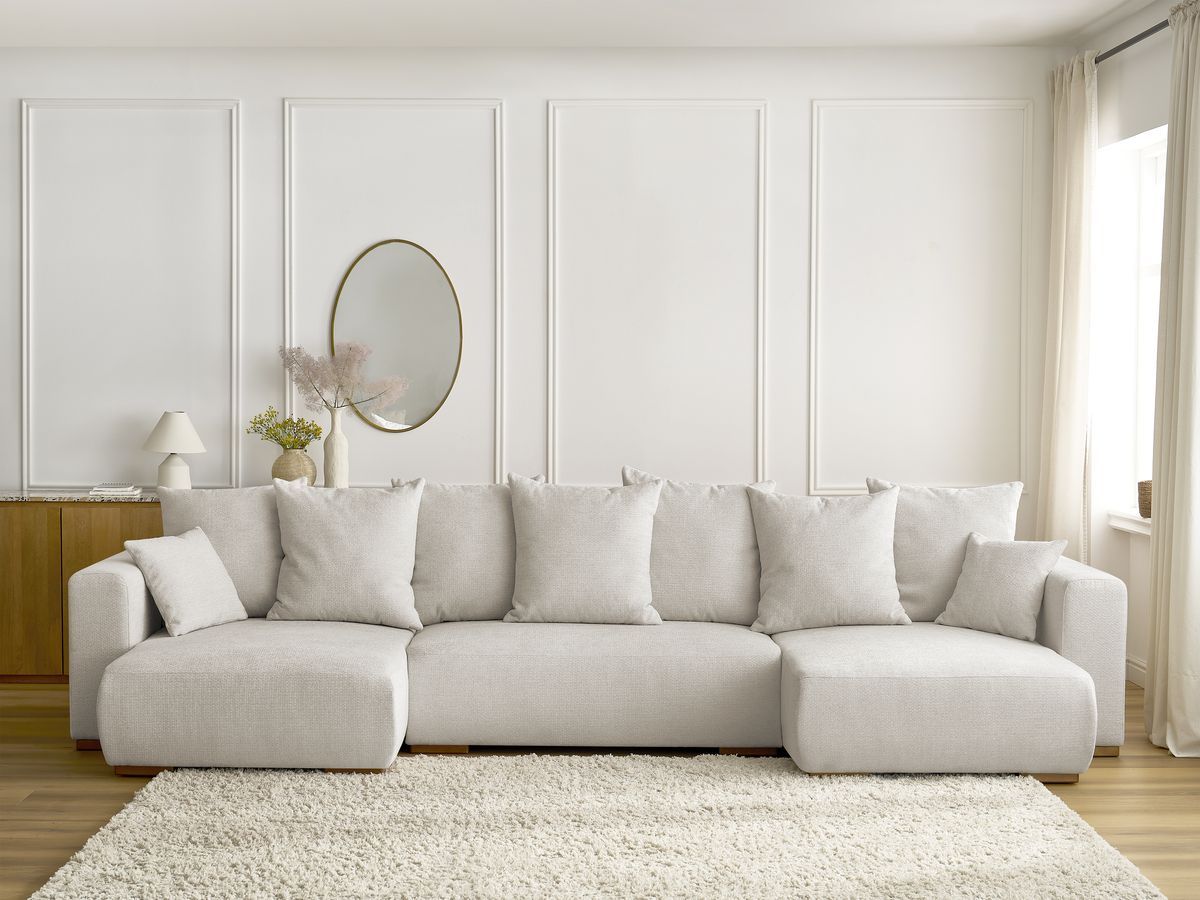 Canapé panoramique convertible coffre SIDONIE chiné beige — vue 5