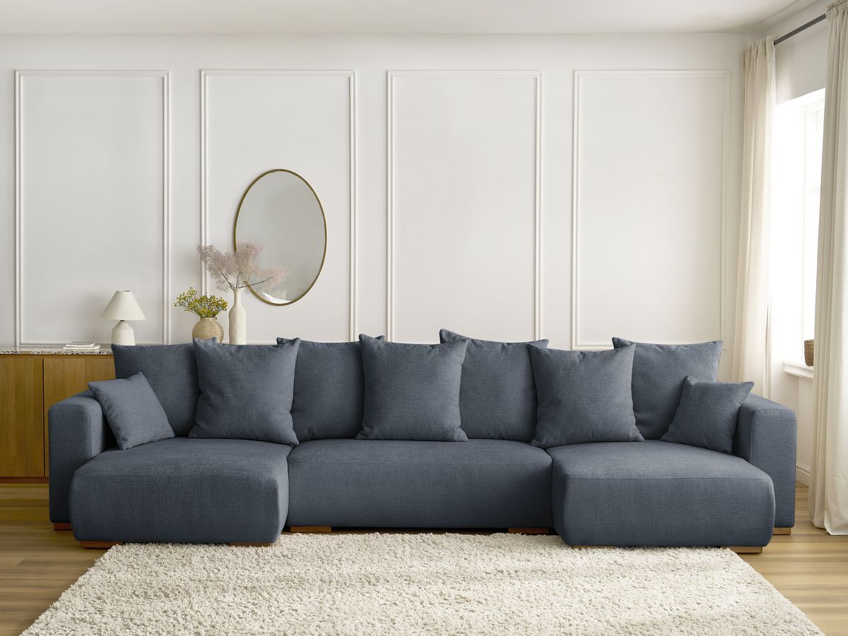Canapé panoramique convertible coffre SIDONIE chiné bleu foncé — vue 5