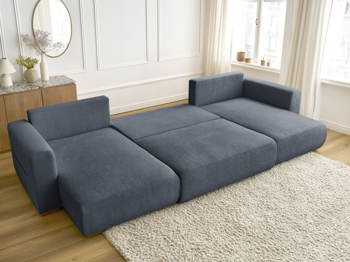 Canapé d'angle fixe EVEREST tissu chiné - Orange - Angle droit - 10 coussins