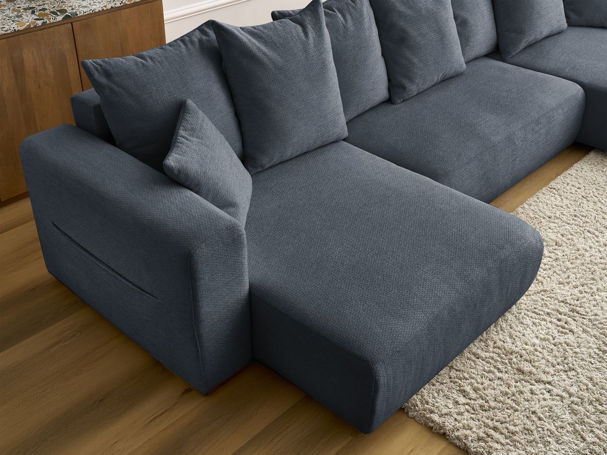 Canapé d'angle fixe EVEREST tissu chiné - Orange - Angle droit - 10 coussins
