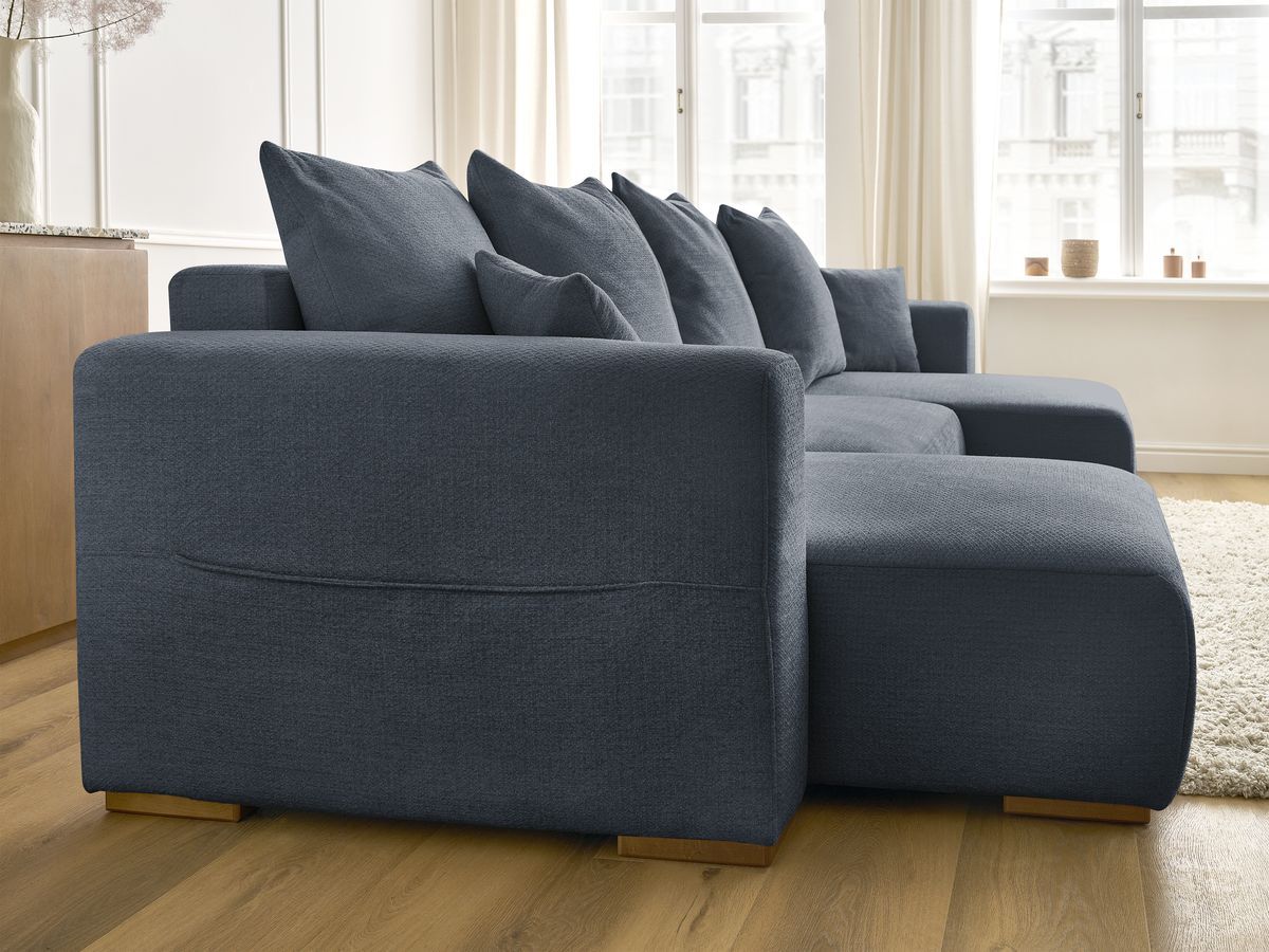 Canapé d'angle fixe EVEREST tissu chiné - Orange - Angle droit - 10 coussins