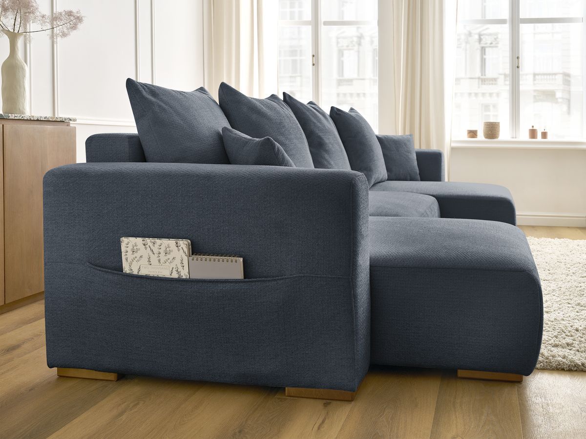 Canapé d'angle fixe EVEREST tissu chiné - Orange - Angle droit - 10 coussins