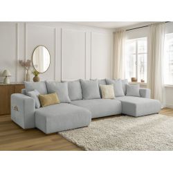 Panoramiczna sofa rozkładana SIDONIE ze skrzynią z cętkowanego materiału