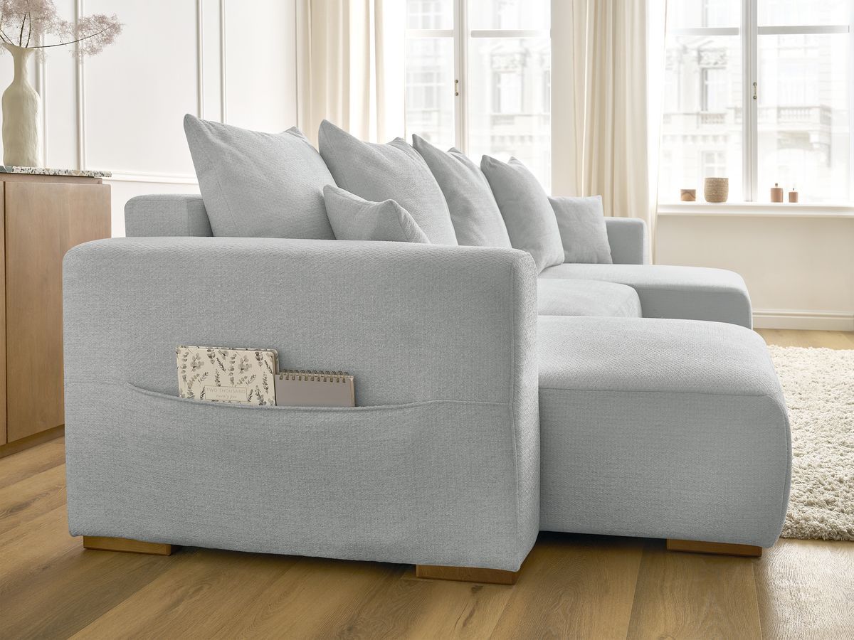 Canapé d'angle fixe EVEREST tissu chiné - Orange - Angle droit - 10 coussins