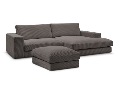 Canapé d'angle fixe compact LEONARD velours côtelé avec pouf