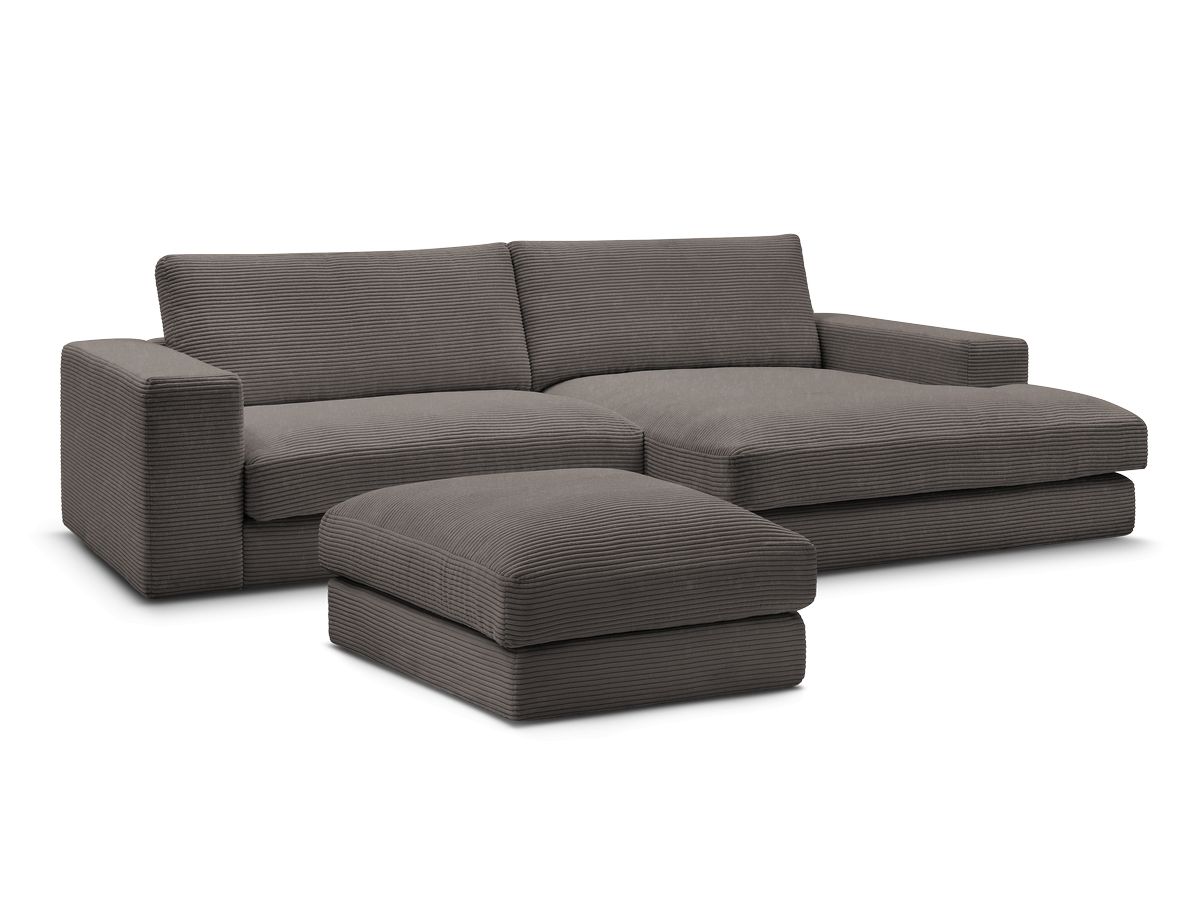 Canapé d'angle fixe compact LEONARD velours côtelé avec pouf
