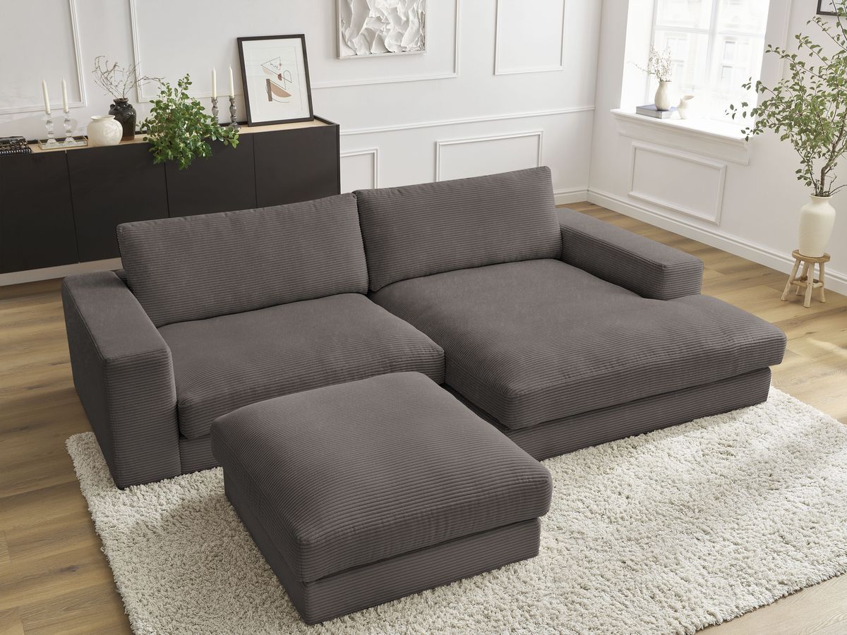 Canapé d'angle fixe compact LEONARD velours côtelé avec pouf marron  angle droit BOBOCHIC 3 places - Vue supplémentaire 3