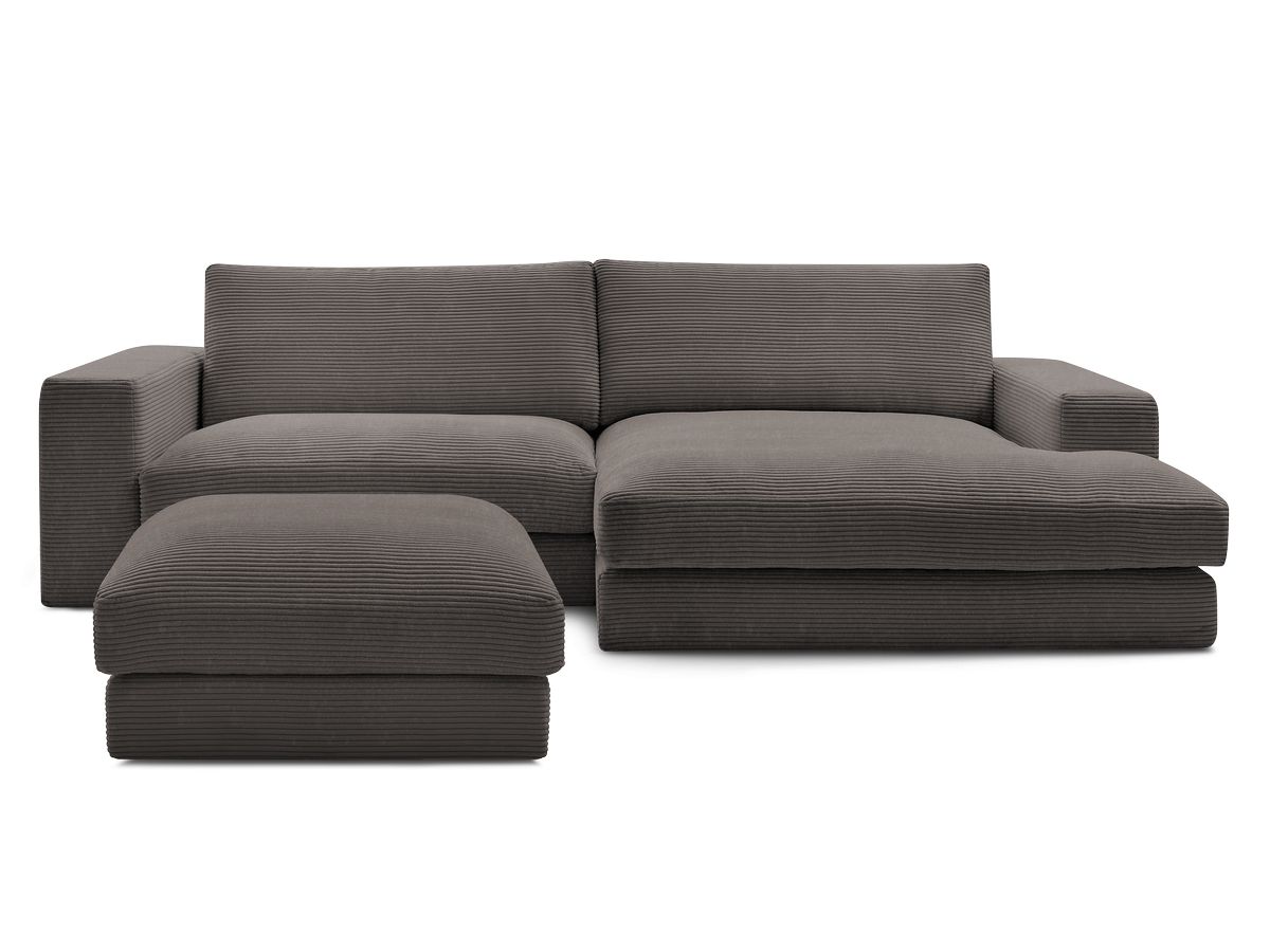 Canapé d'angle fixe compact LEONARD velours côtelé avec pouf