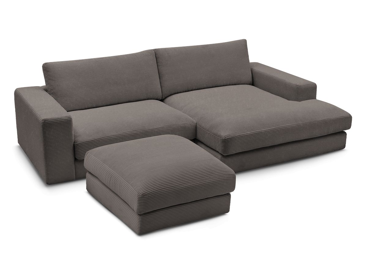 Canapé d'angle fixe compact LEONARD velours côtelé avec pouf