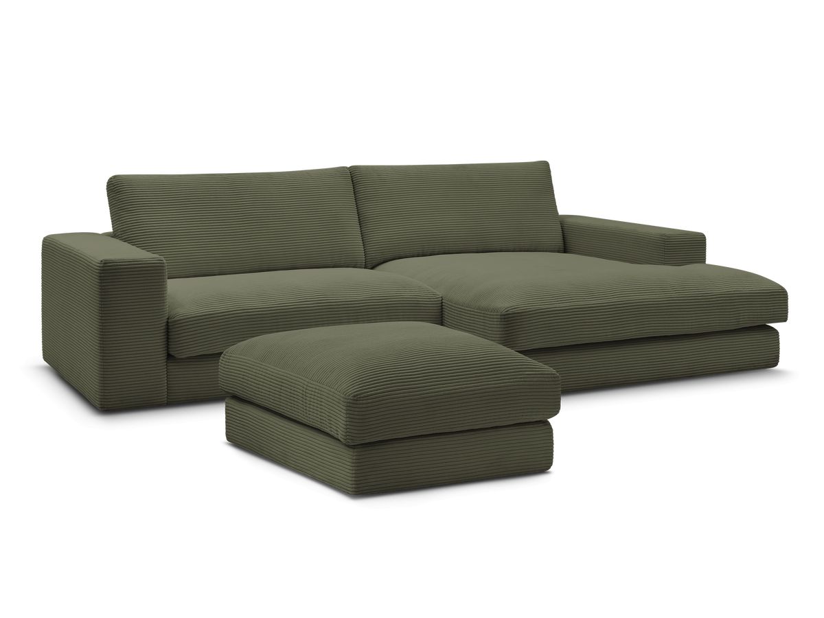 Canapé d'angle fixe compact LEONARD velours côtelé avec pouf