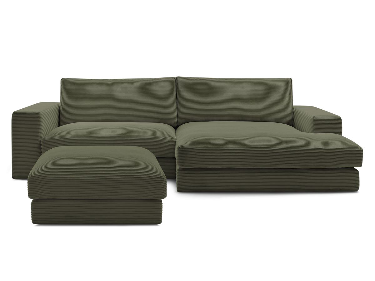 Canapé d'angle fixe compact LEONARD velours côtelé avec pouf