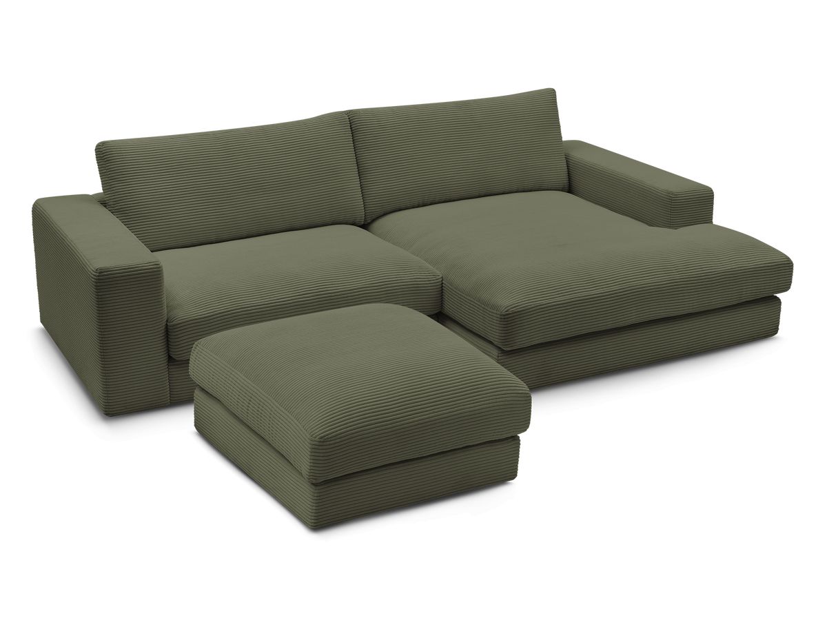 Canapé d'angle fixe compact LEONARD velours côtelé avec pouf