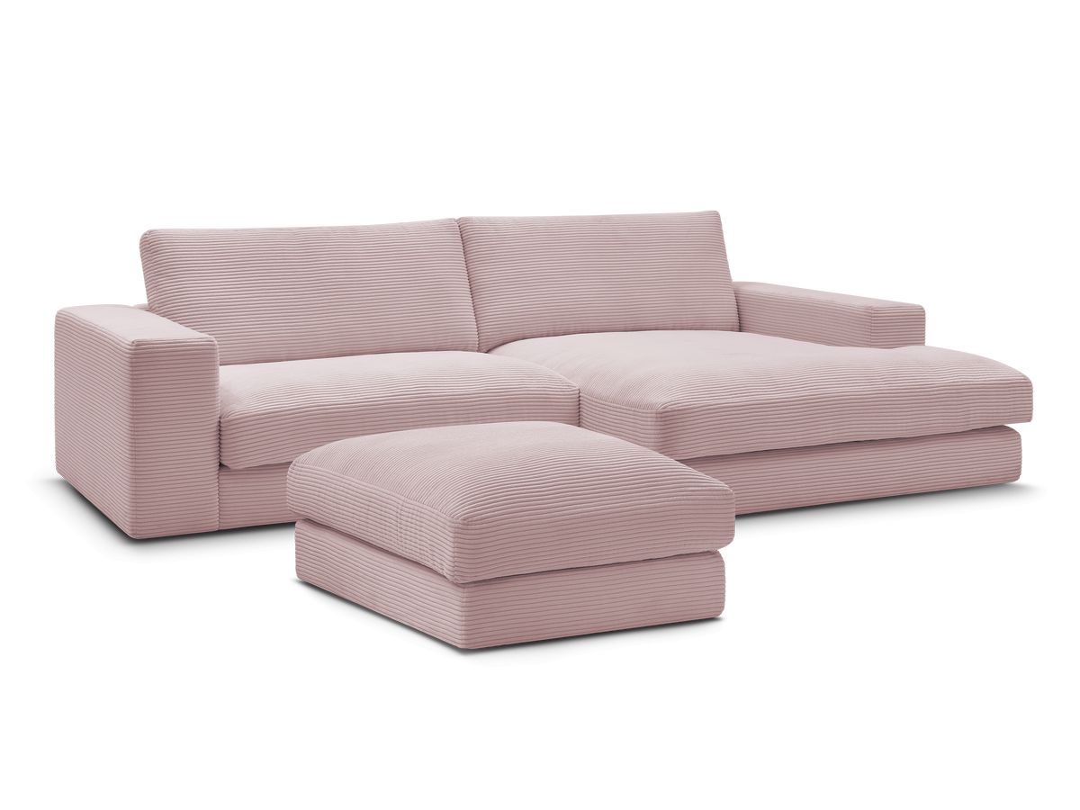 Canapé d'angle fixe compact LEONARD velours côtelé avec pouf