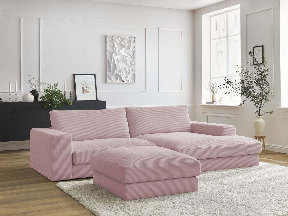 Canapé d'angle fixe compact LEONARD velours côtelé avec pouf violet  angle droit BOBOCHIC 3 places - Vue supplémentaire 2