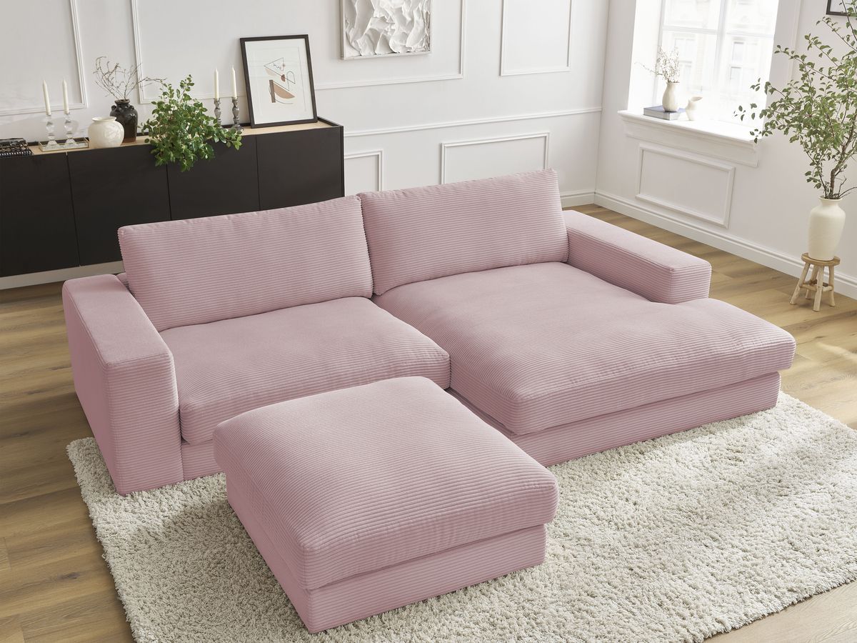 Canapé d'angle fixe compact LEONARD velours côtelé avec pouf violet  angle droit BOBOCHIC 3 places - Vue supplémentaire 3