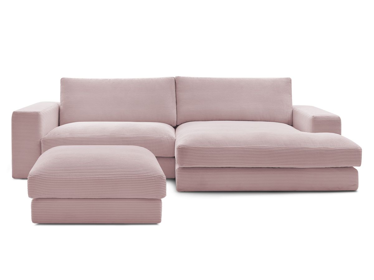 Canapé d'angle fixe compact LEONARD velours côtelé avec pouf