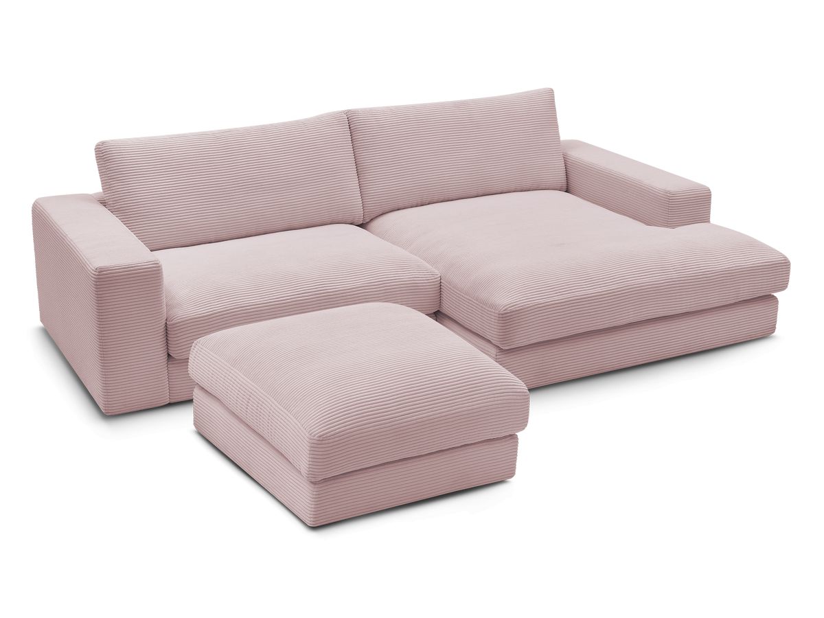 Canapé d'angle fixe compact LEONARD velours côtelé avec pouf