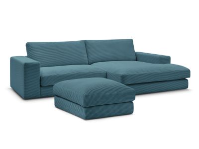 Canapé d'angle fixe compact LEONARD velours côtelé avec pouf