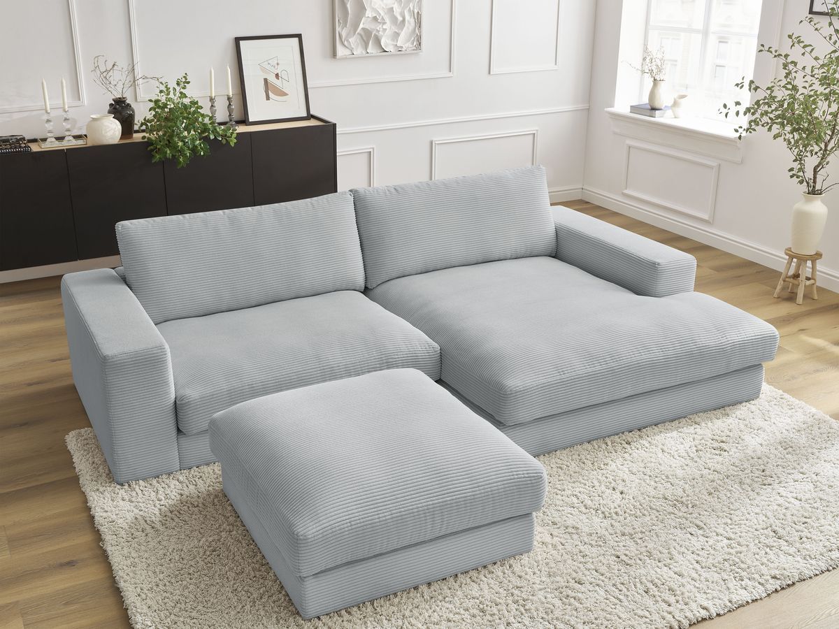 Canapé d'angle fixe compact LEONARD velours côtelé avec pouf gris clair  angle droit BOBOCHIC 3 places - Vue supplémentaire 3
