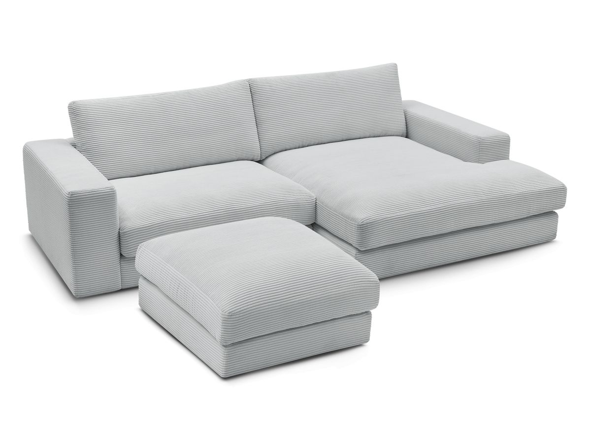 Canapé d'angle fixe compact LEONARD velours côtelé avec pouf