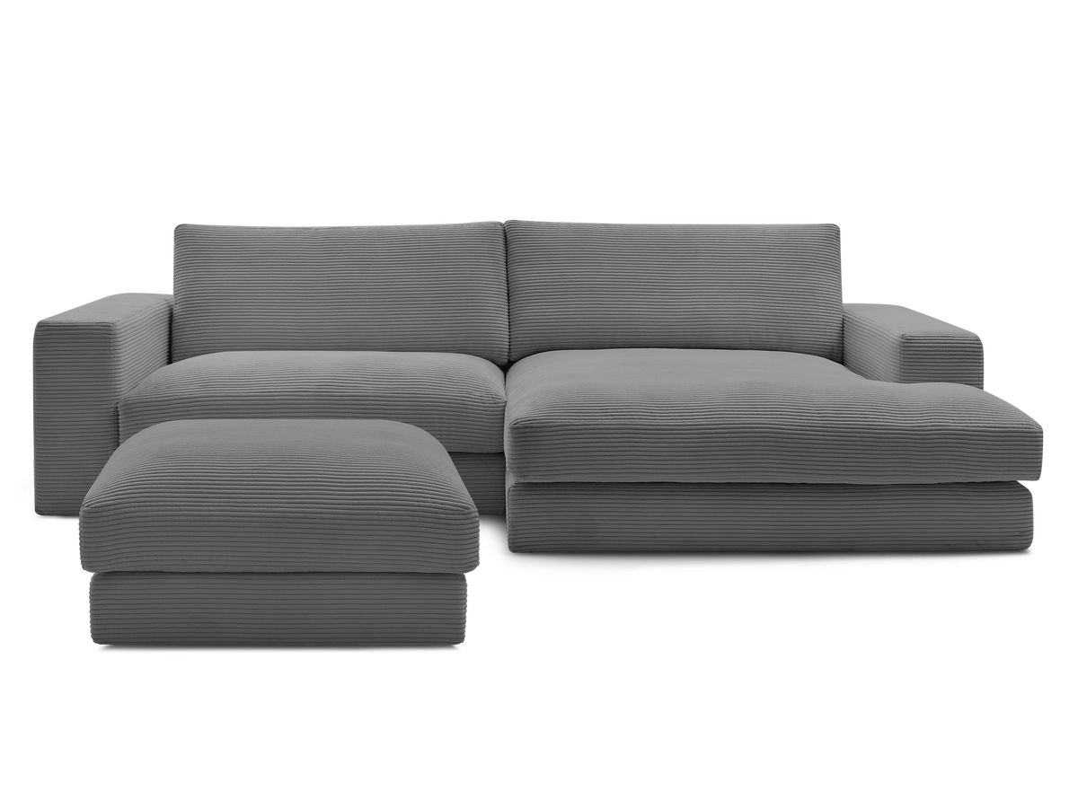 Canapé d'angle fixe compact LEONARD velours côtelé avec pouf