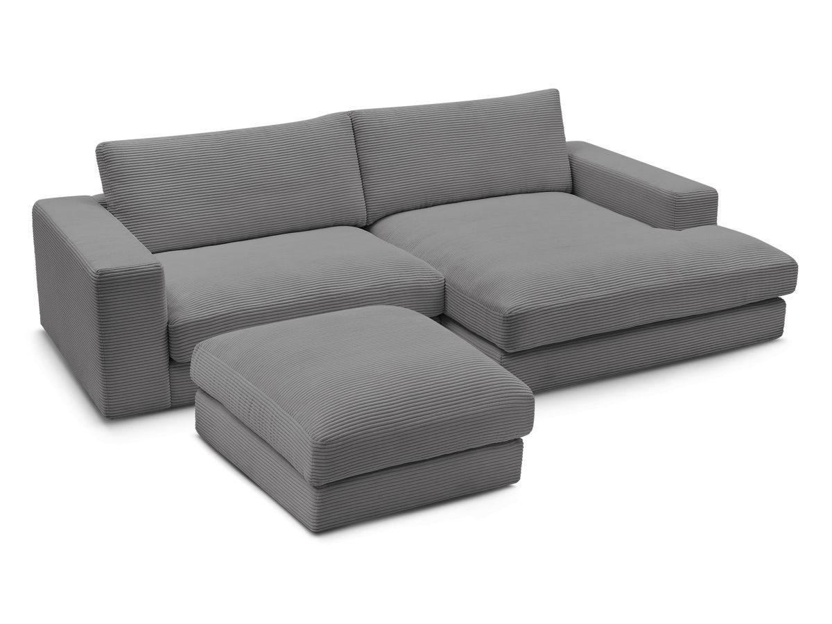 Canapé d'angle fixe compact LEONARD velours côtelé avec pouf