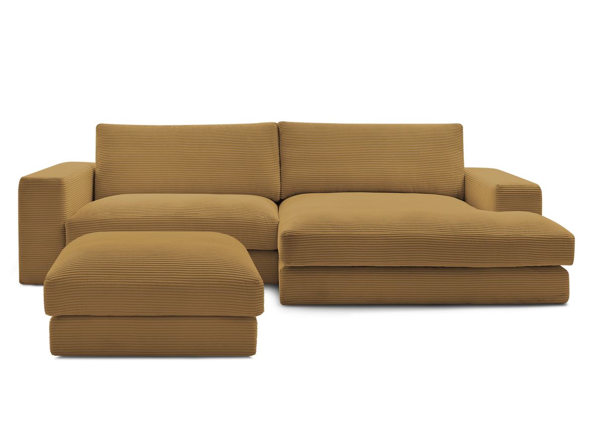 Canapé d'angle fixe compact LEONARD velours côtelé avec pouf