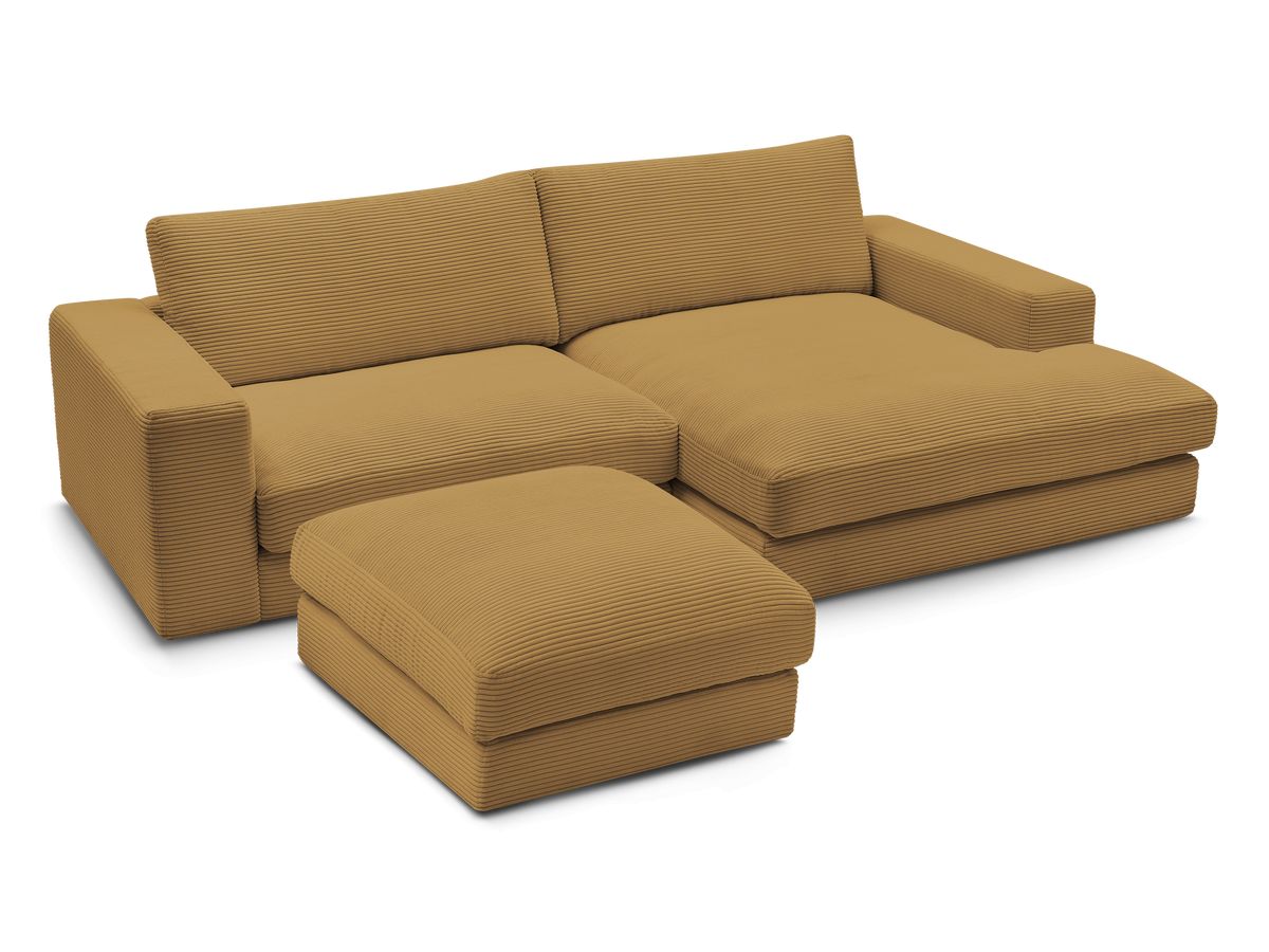 Canapé d'angle fixe compact LEONARD velours côtelé avec pouf