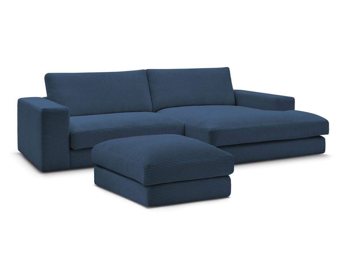 Canapé d'angle fixe compact LEONARD velours côtelé avec pouf