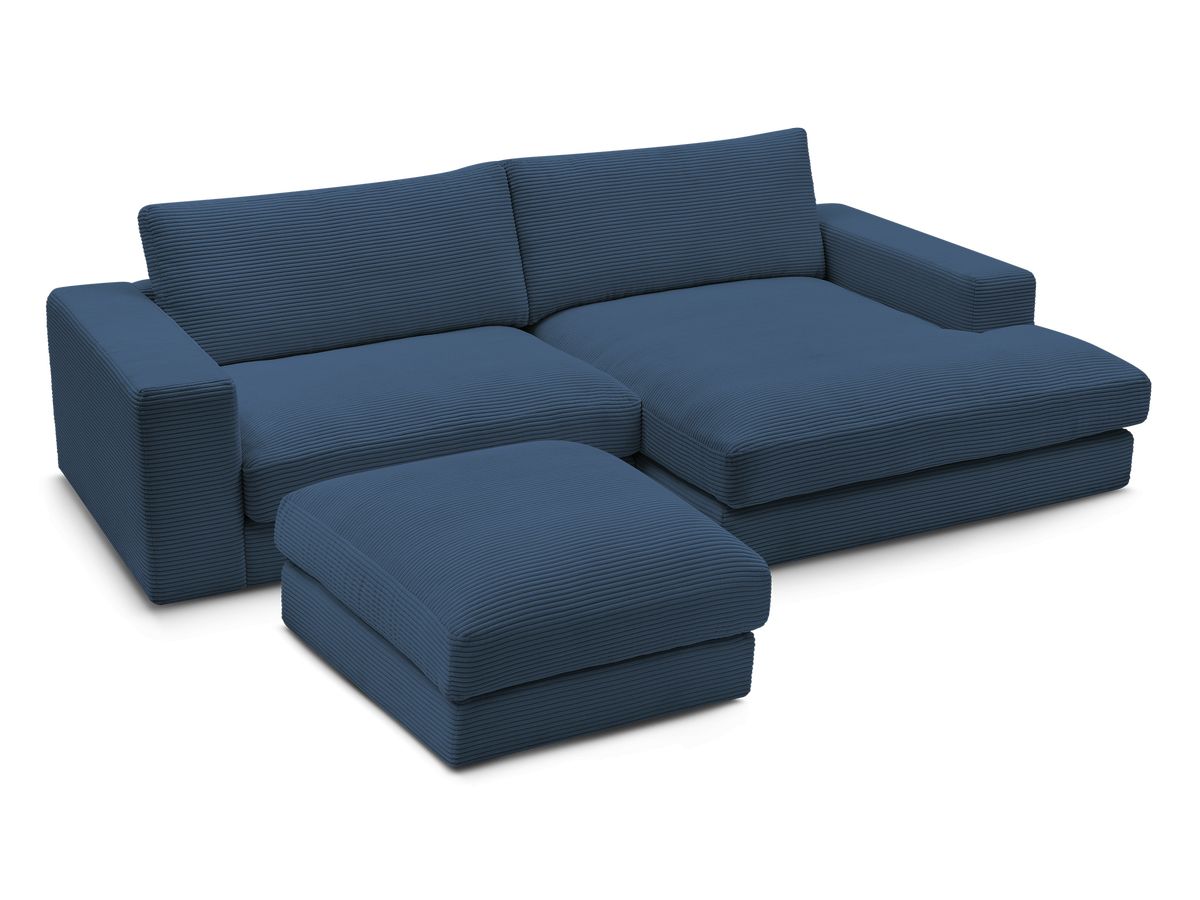 Canapé d'angle fixe compact LEONARD velours côtelé avec pouf