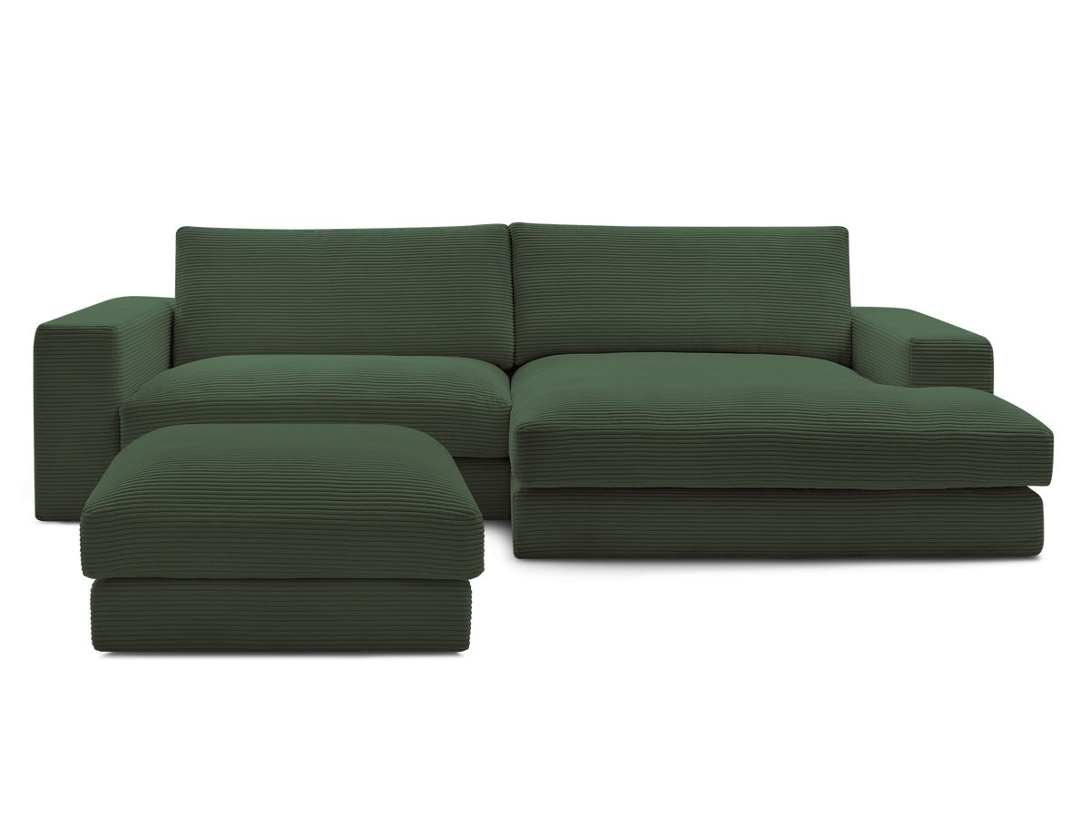 Canapé d'angle fixe compact LEONARD velours côtelé avec pouf