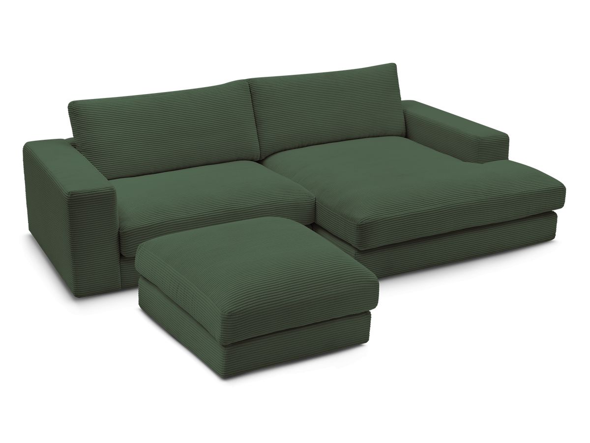 Canapé d'angle fixe compact LEONARD velours côtelé avec pouf