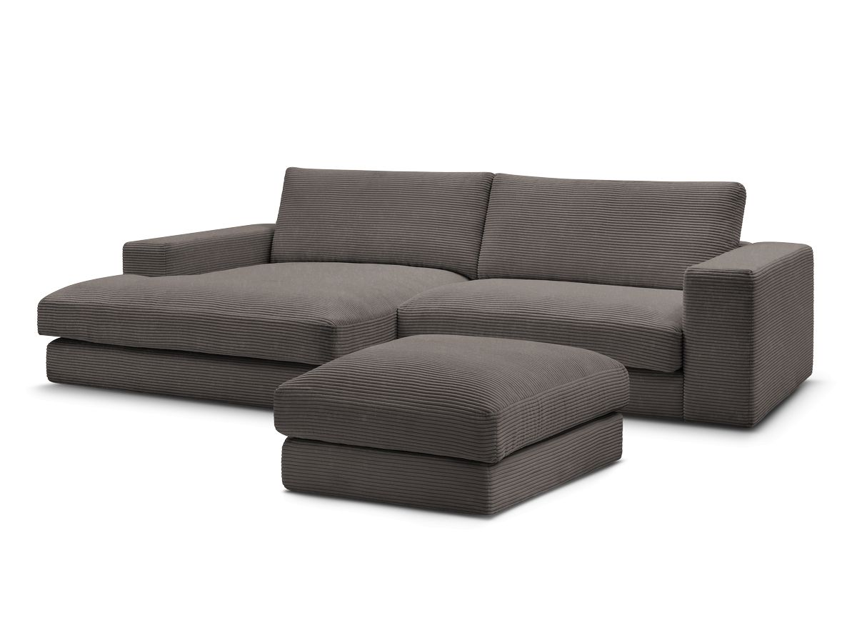 Canapé d'angle fixe compact LEONARD velours côtelé avec pouf