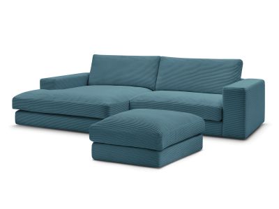 Canapé d'angle fixe compact LEONARD velours côtelé avec pouf
